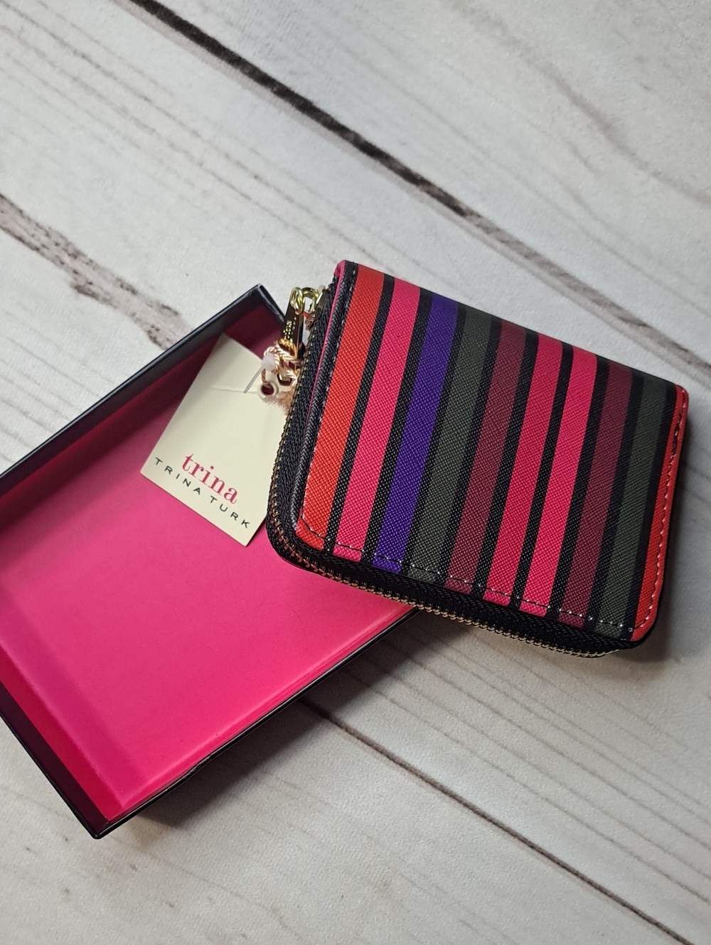 Trina Turk Striped Zip Wallet - Pink, Purple, Green, Black